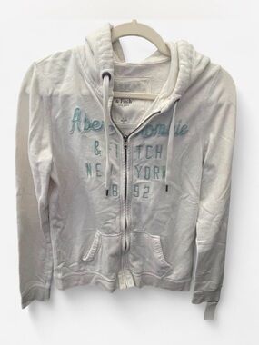 Abercrombie & Fitch White Hoodie with Light Blue Accents